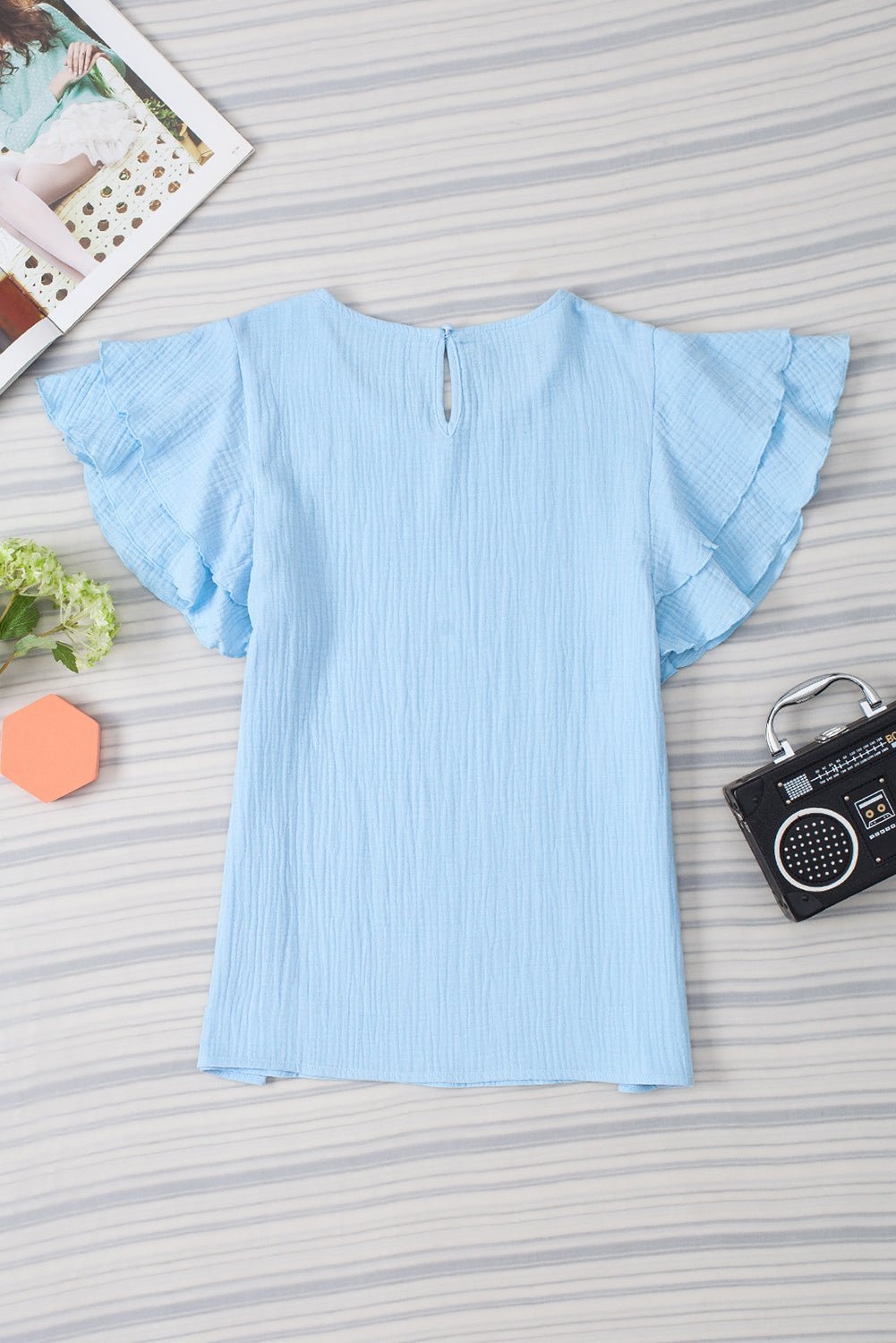 Orange Crinkled Ruffle Sleeve Blouse - MAD RUFFI