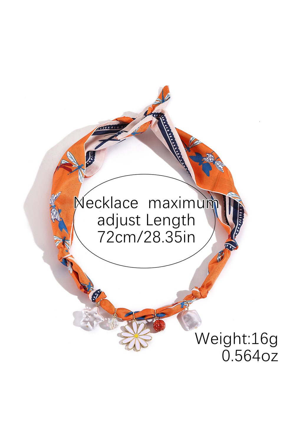 Orange Daisy Flower & Pearl Pendants Abstract Scarf Necklace - MAD RUFFI