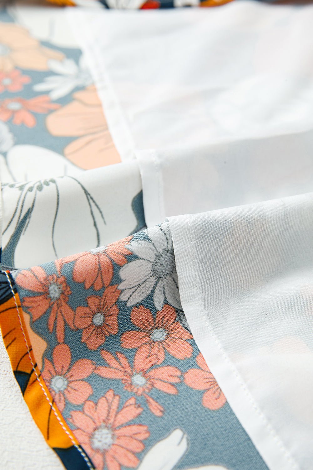 Orange Floral Print Striped Lace V Neck Long Sleeve Mini Dress - MAD RUFFI