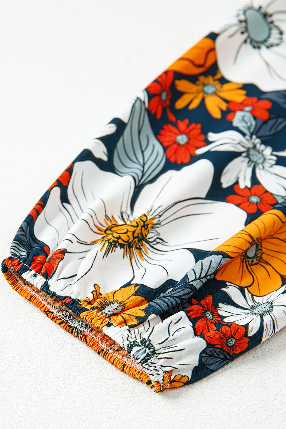 Orange Floral Print Striped Lace V Neck Long Sleeve Mini Dress - MAD RUFFI