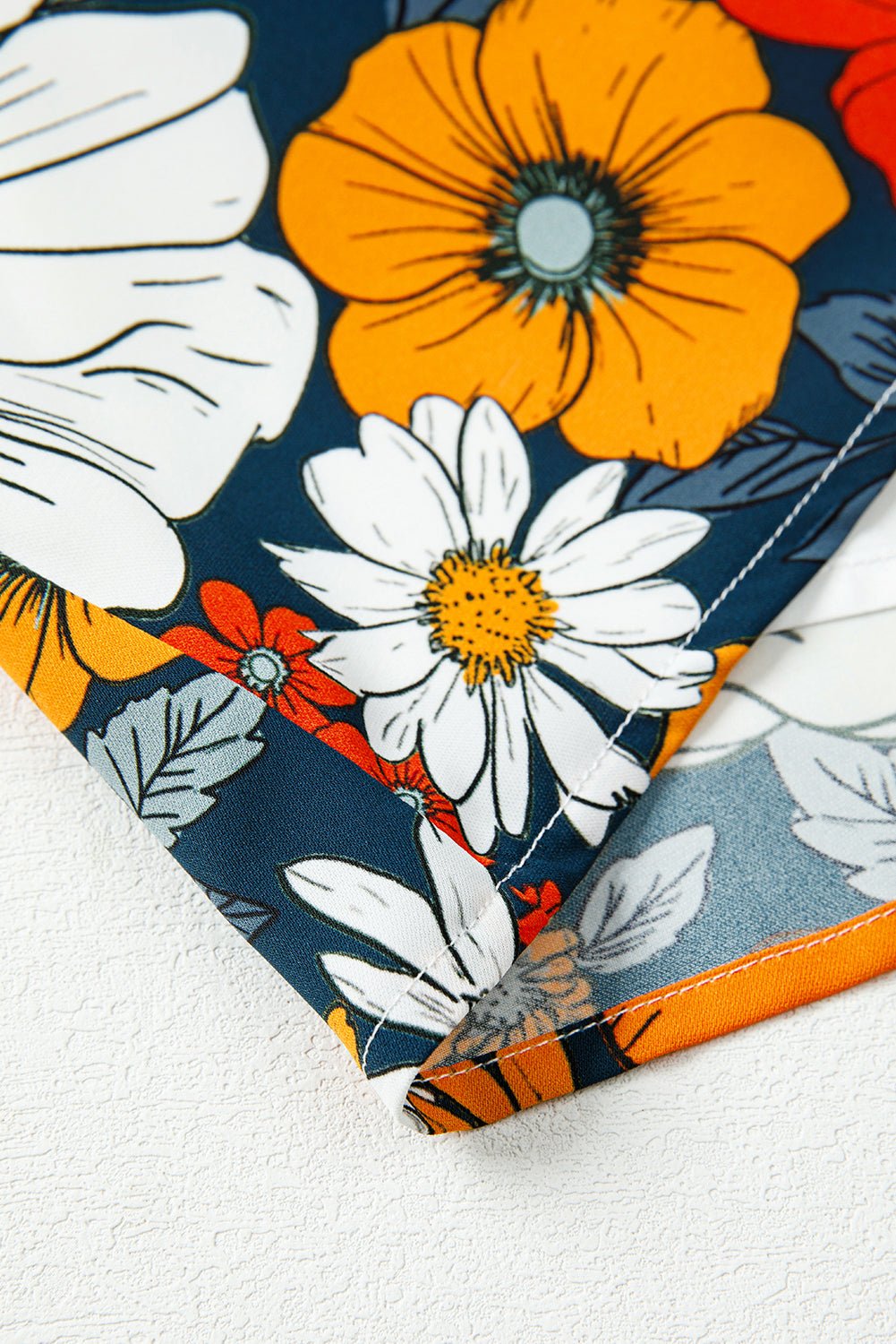 Orange Floral Print Striped Lace V Neck Long Sleeve Mini Dress - MAD RUFFI