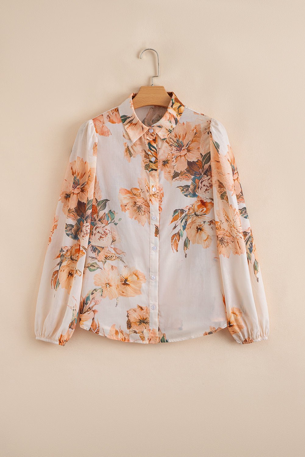 Orange Floral Puff Sleeve Lightweight Shirt - MAD RUFFI