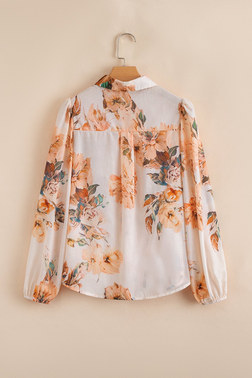Orange Floral Puff Sleeve Lightweight Shirt - MAD RUFFI