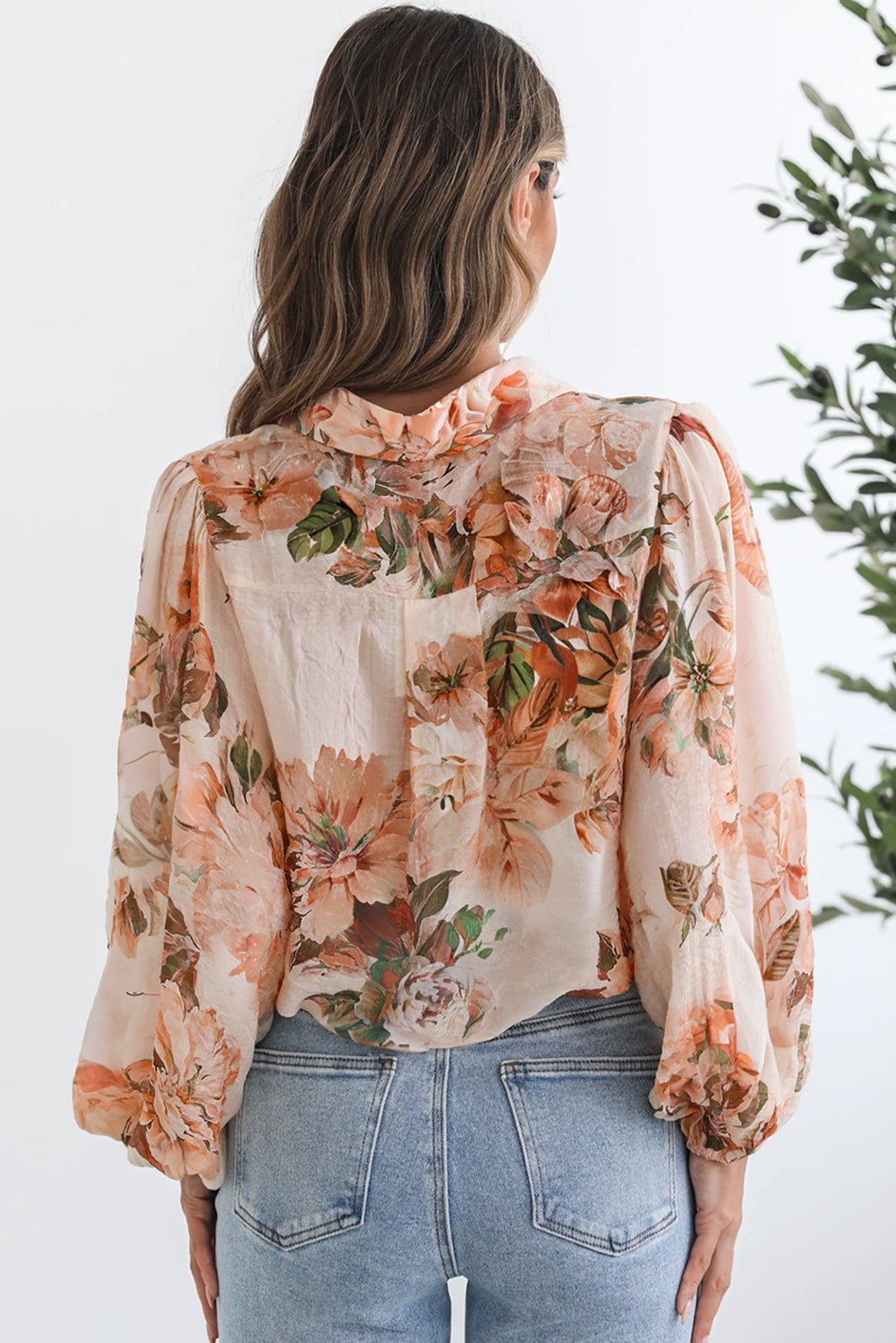 Orange Floral Puff Sleeve Lightweight Shirt - MAD RUFFI