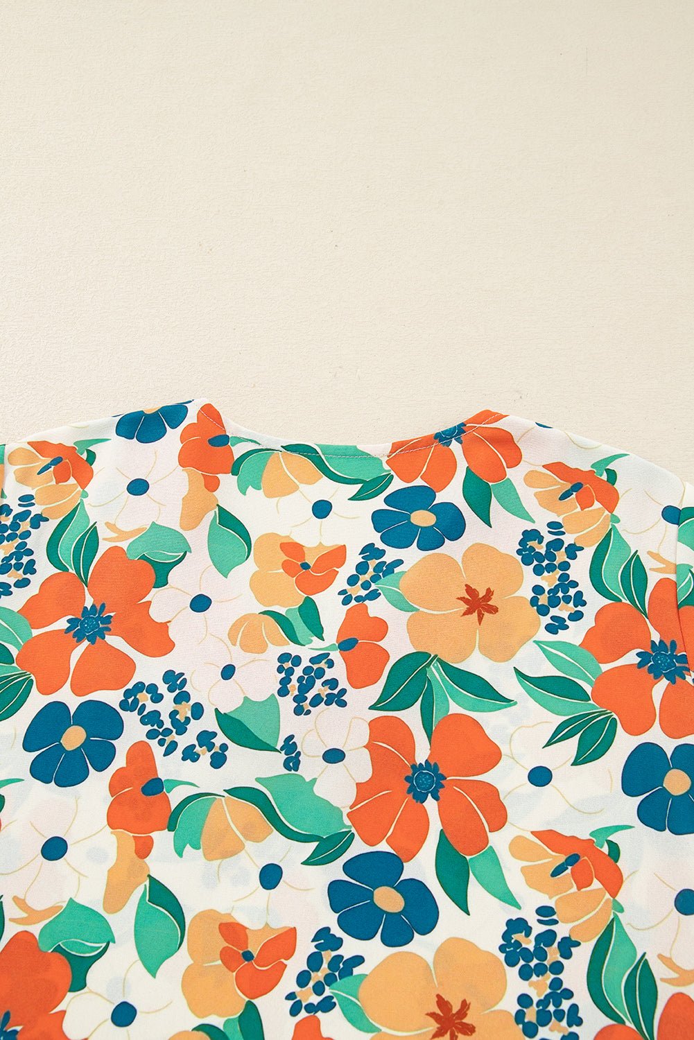 Orange Frilled V Neck Floral Print Bracelet Sleeve Blouse - MAD RUFFI