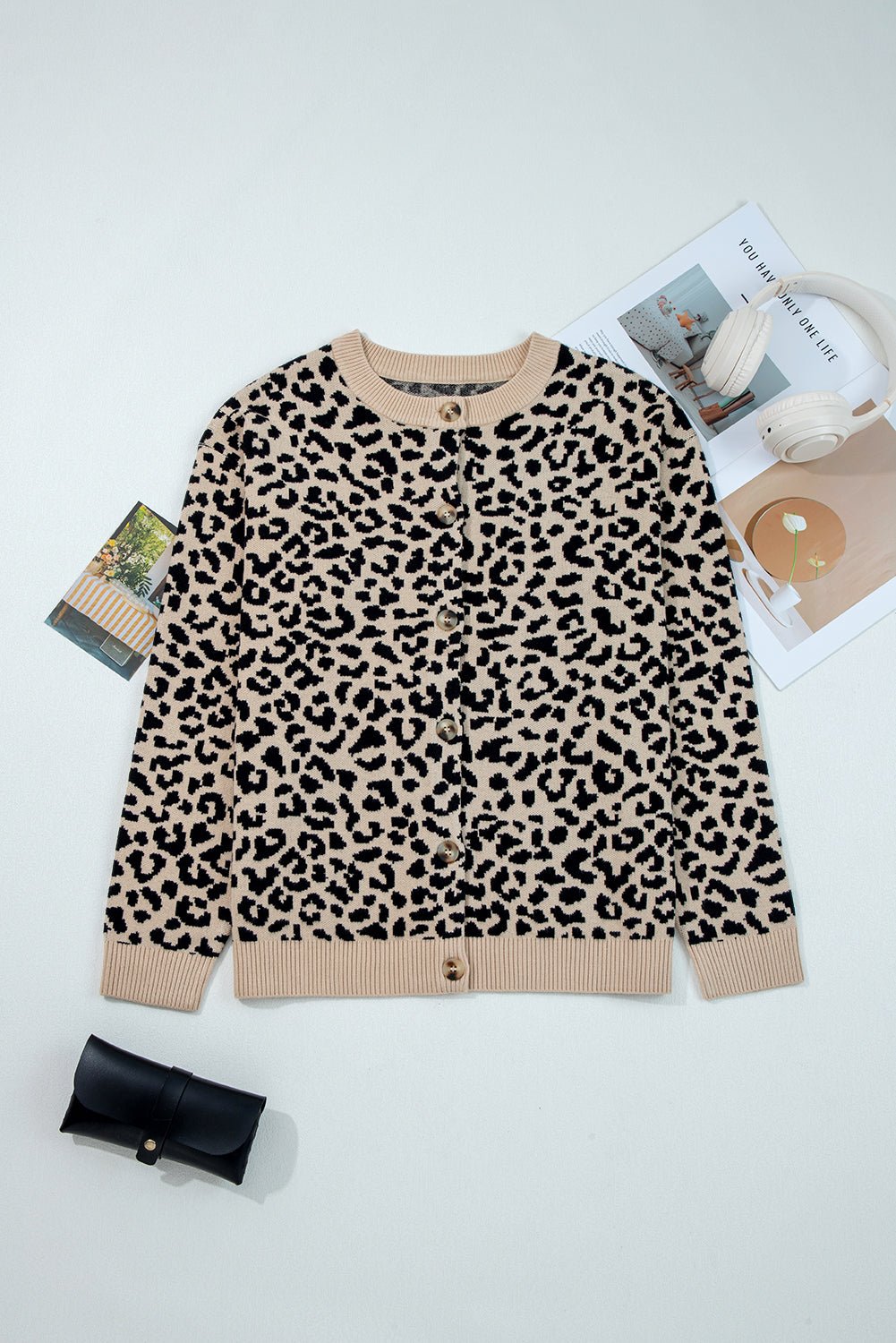 Orange Leopard Drop Shoulder Knitted Cardigan - MAD RUFFI