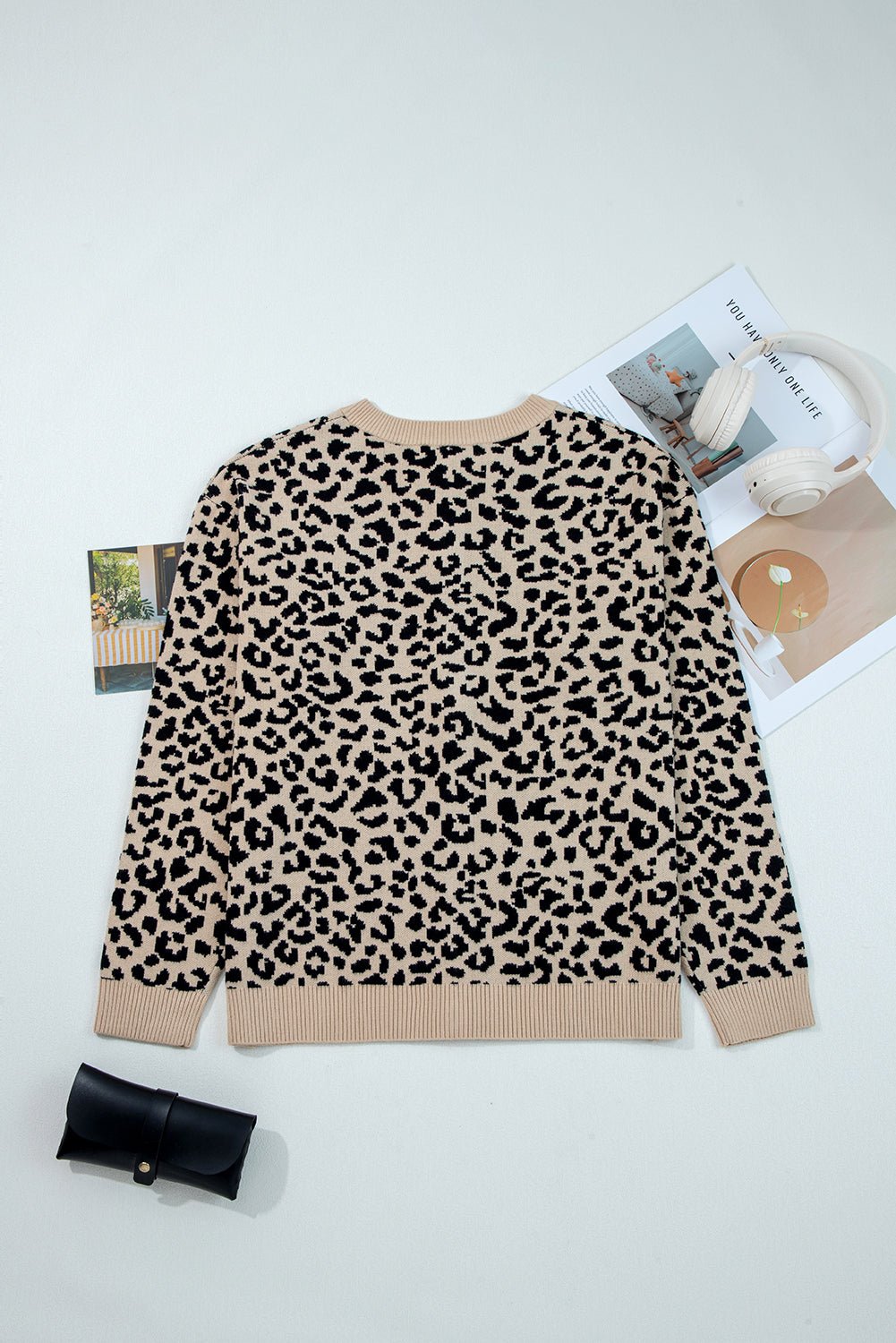 Orange Leopard Drop Shoulder Knitted Cardigan - MAD RUFFI