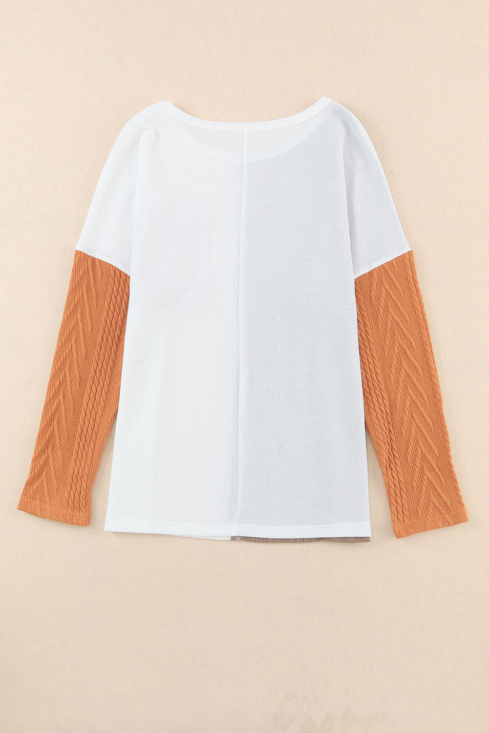 Orange Long Sleeve Colorblock Chest Pocket Textured Knit Top - MAD RUFFI