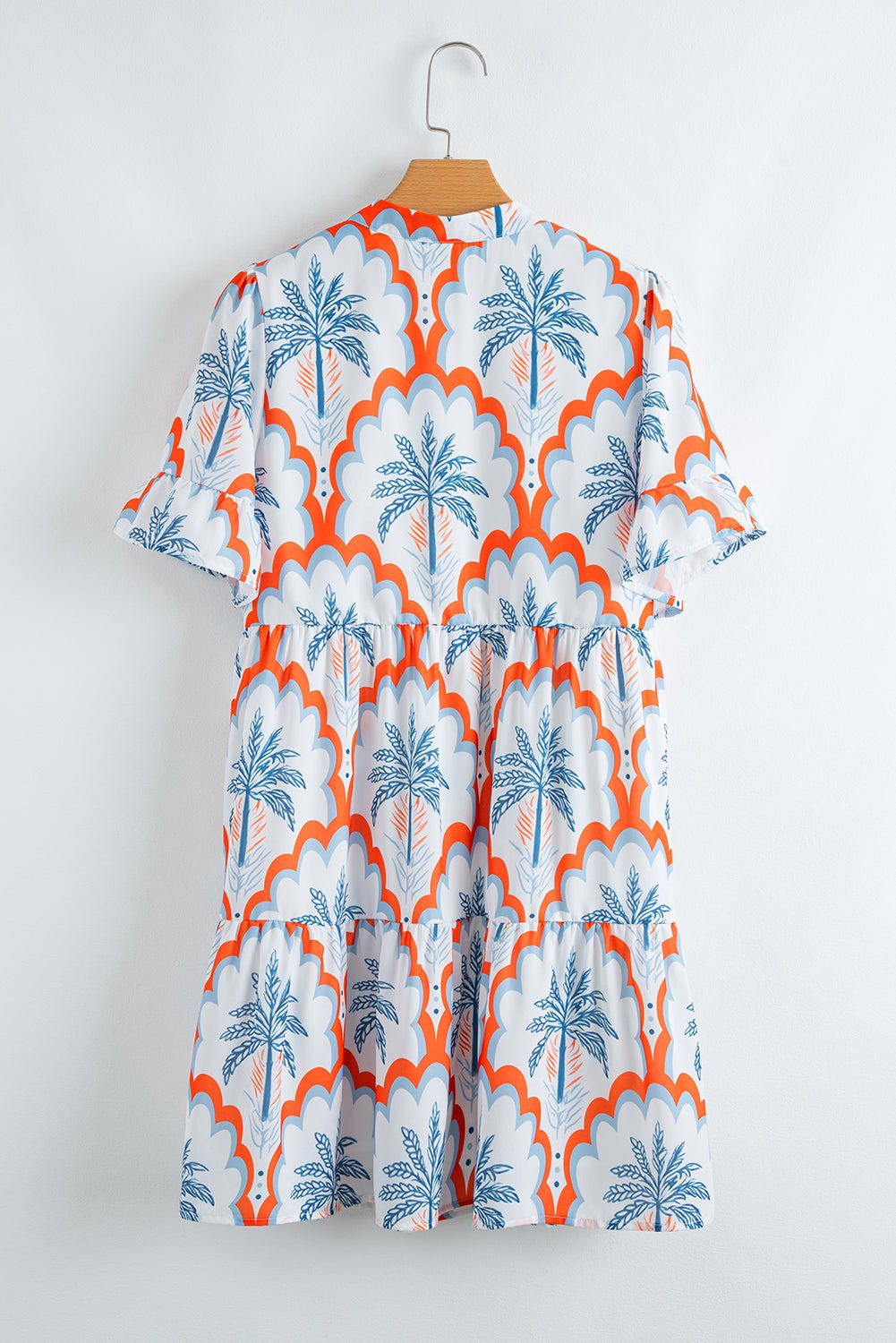 Orange Palm Tree Print Short Sleeve Flowy Dress - MAD RUFFI