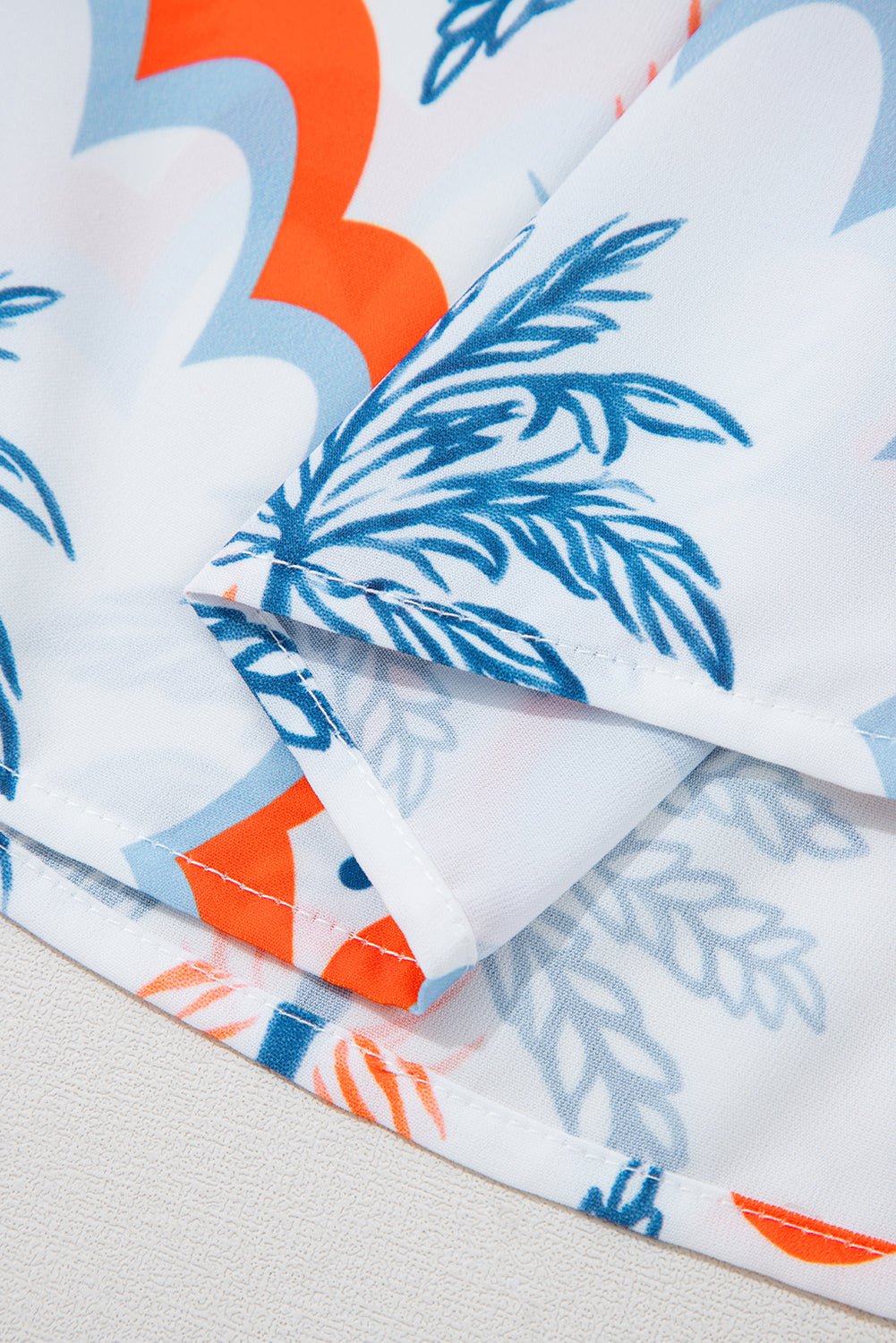 Orange Palm Tree Print Short Sleeve Flowy Dress - MAD RUFFI