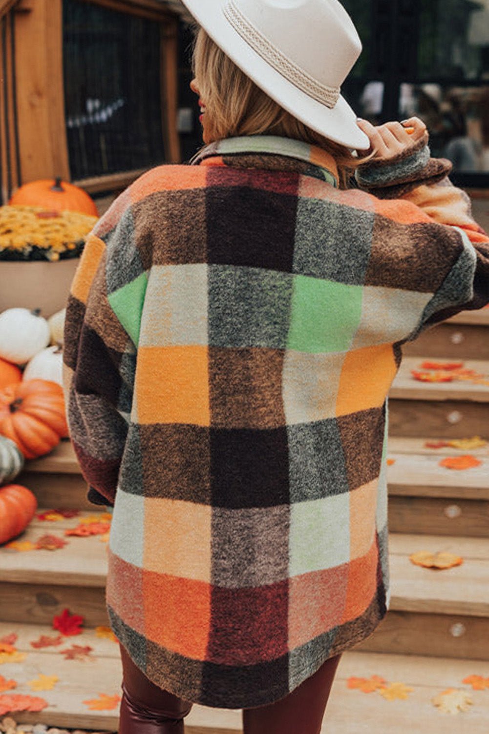 Orange Plaid Print Flap Pocket Shacket - MAD RUFFI