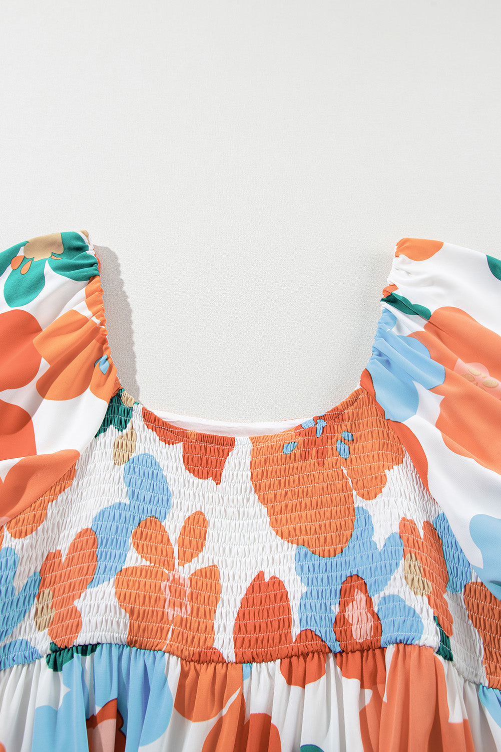 Orange Plus Size Floral Print Square Neck Maxi Dress - MAD RUFFI