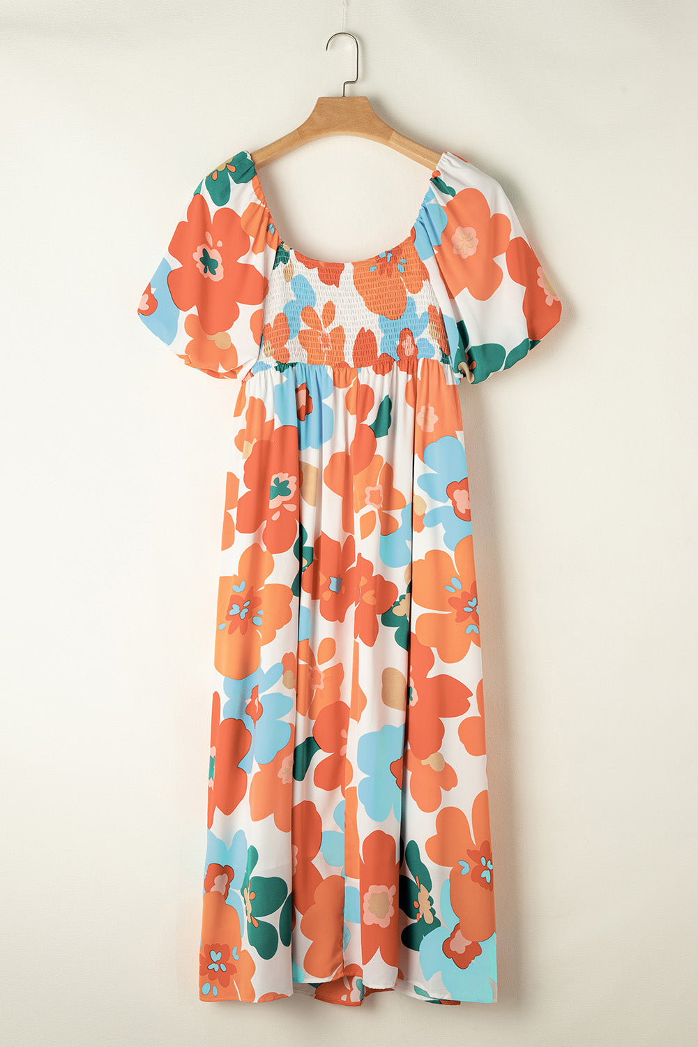 Orange Plus Size Floral Print Square Neck Maxi Dress - MAD RUFFI