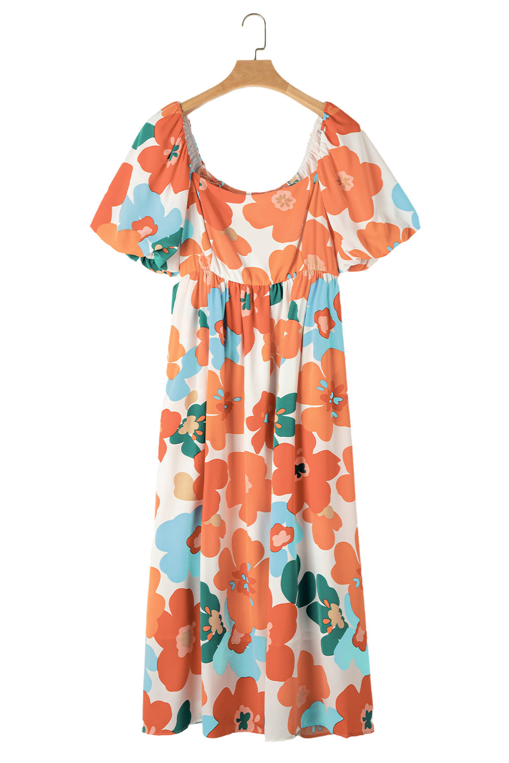 Orange Plus Size Floral Print Square Neck Maxi Dress - MAD RUFFI