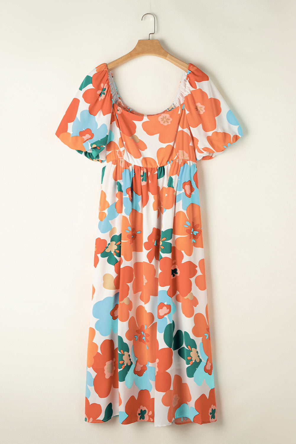 Orange Plus Size Floral Print Square Neck Maxi Dress - MAD RUFFI