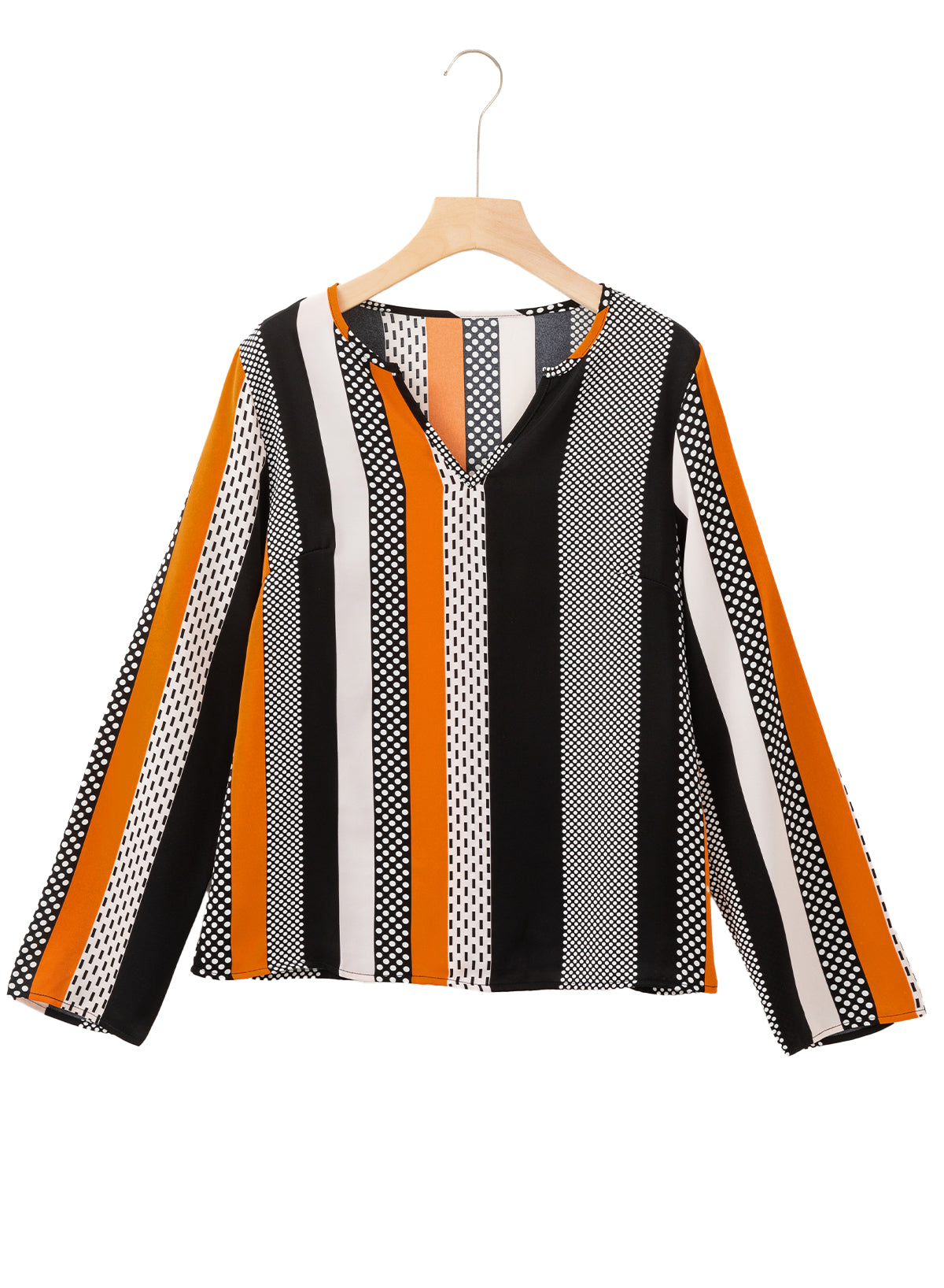 Orange Polka Dot Print Colorblock Notched Neck Top - MAD RUFFI