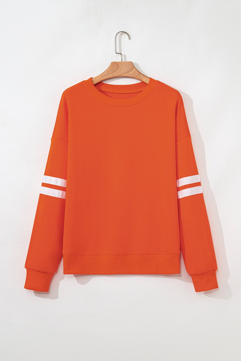 Orange Preppy Striped Sleeve Loose Sweatshirt - MAD RUFFI