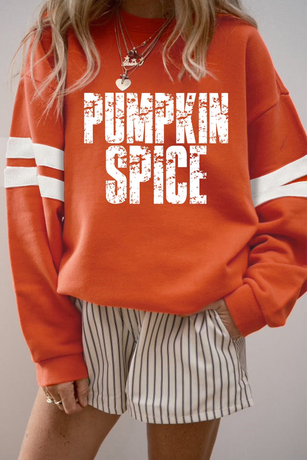 Orange PUMPKIN SPICE Graphic Varsity Casual Sweatshirt - MAD RUFFI