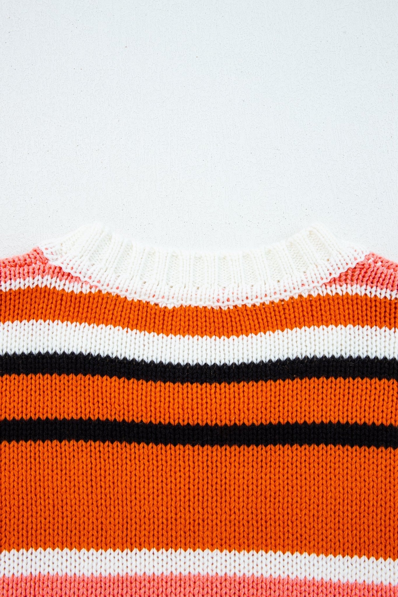 Orange Stripe Drop Shoulder Cropped Pullover Sweater - MAD RUFFI