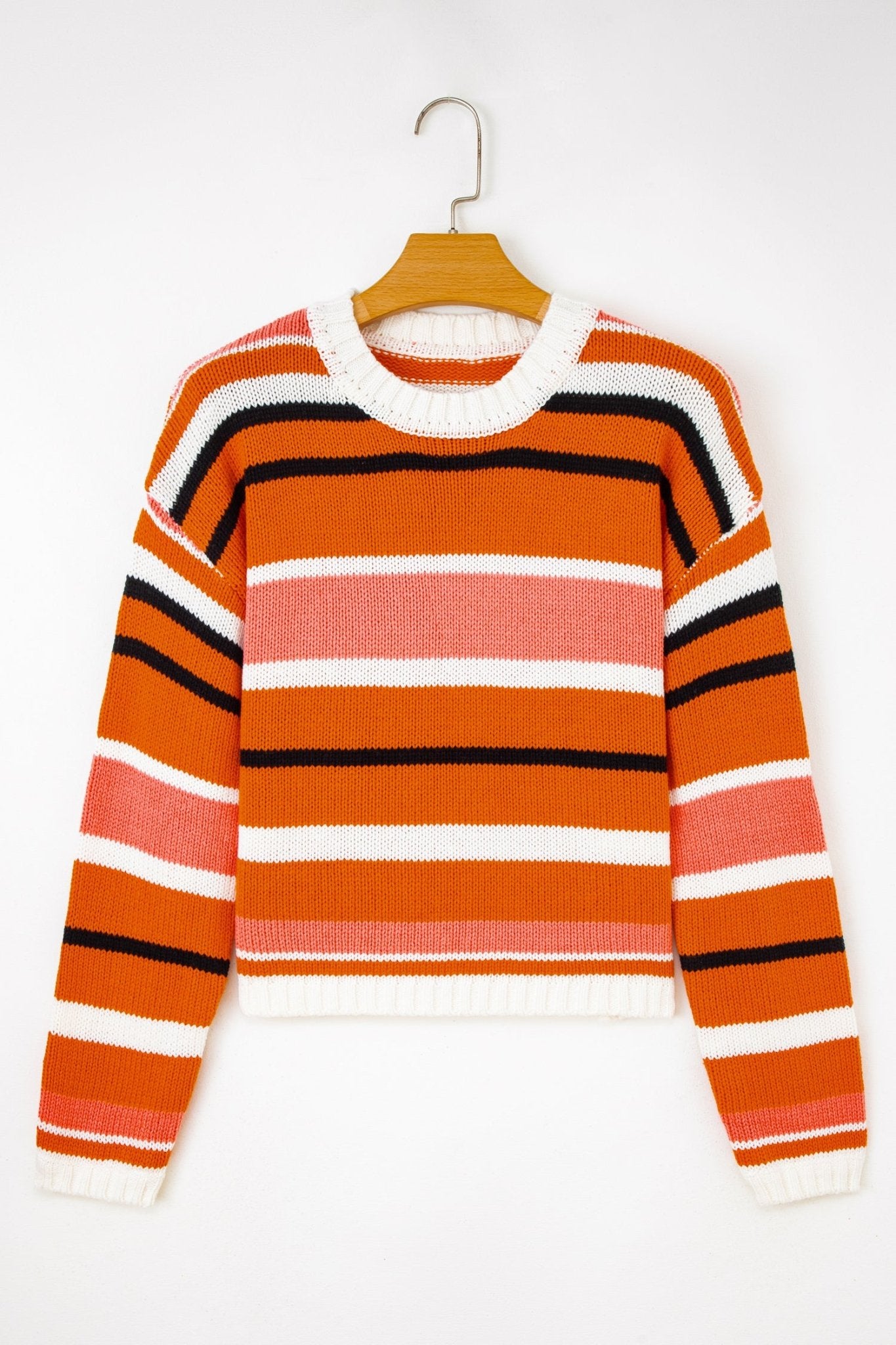 Orange Stripe Drop Shoulder Cropped Pullover Sweater - MAD RUFFI