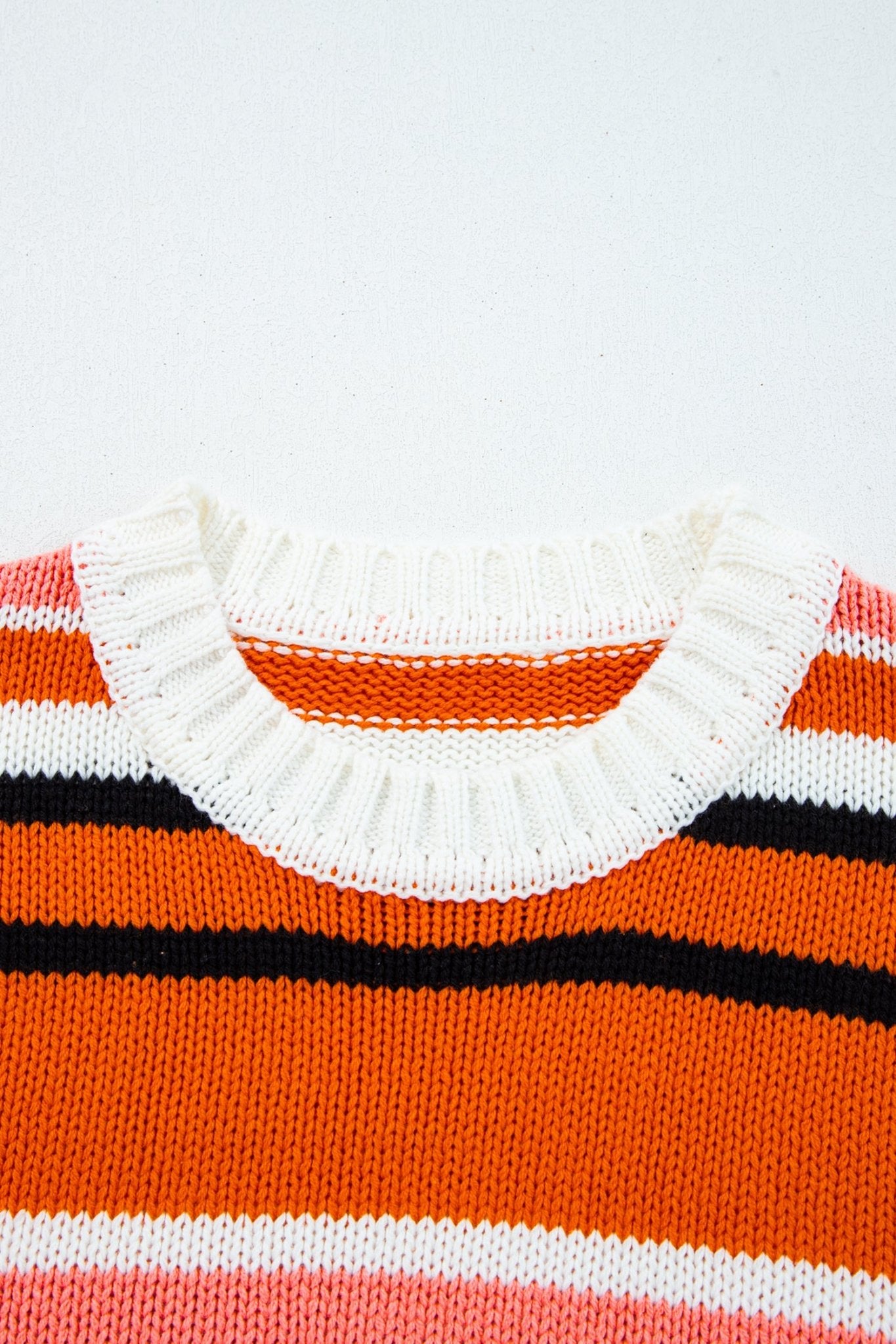 Orange Stripe Drop Shoulder Cropped Pullover Sweater - MAD RUFFI