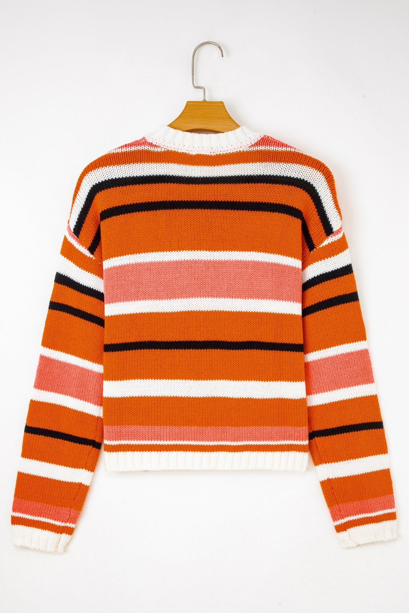 Orange Stripe Drop Shoulder Cropped Pullover Sweater - MAD RUFFI