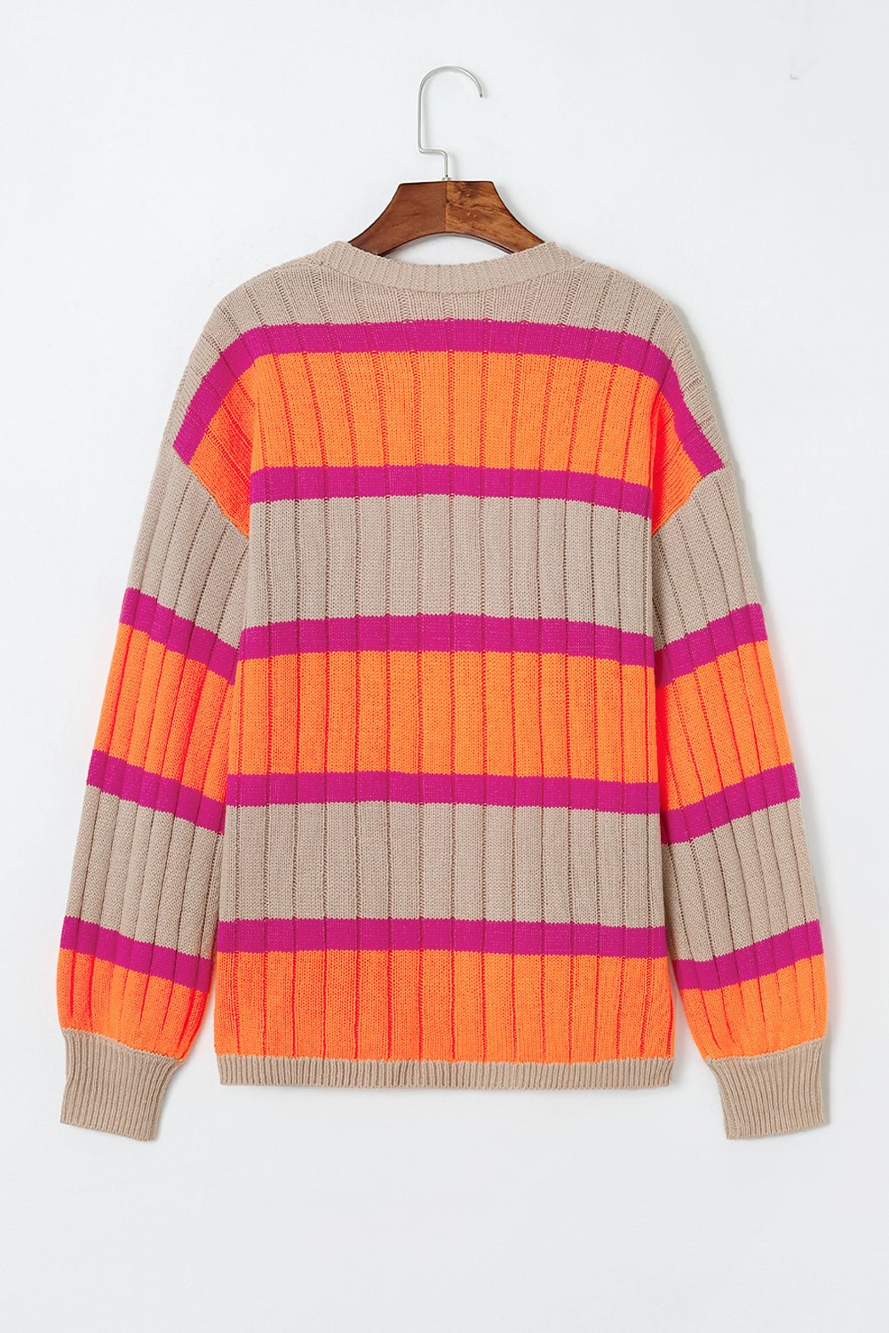 Orange Stripe Print Ribbed Knit Sweater Cardigan - MAD RUFFI