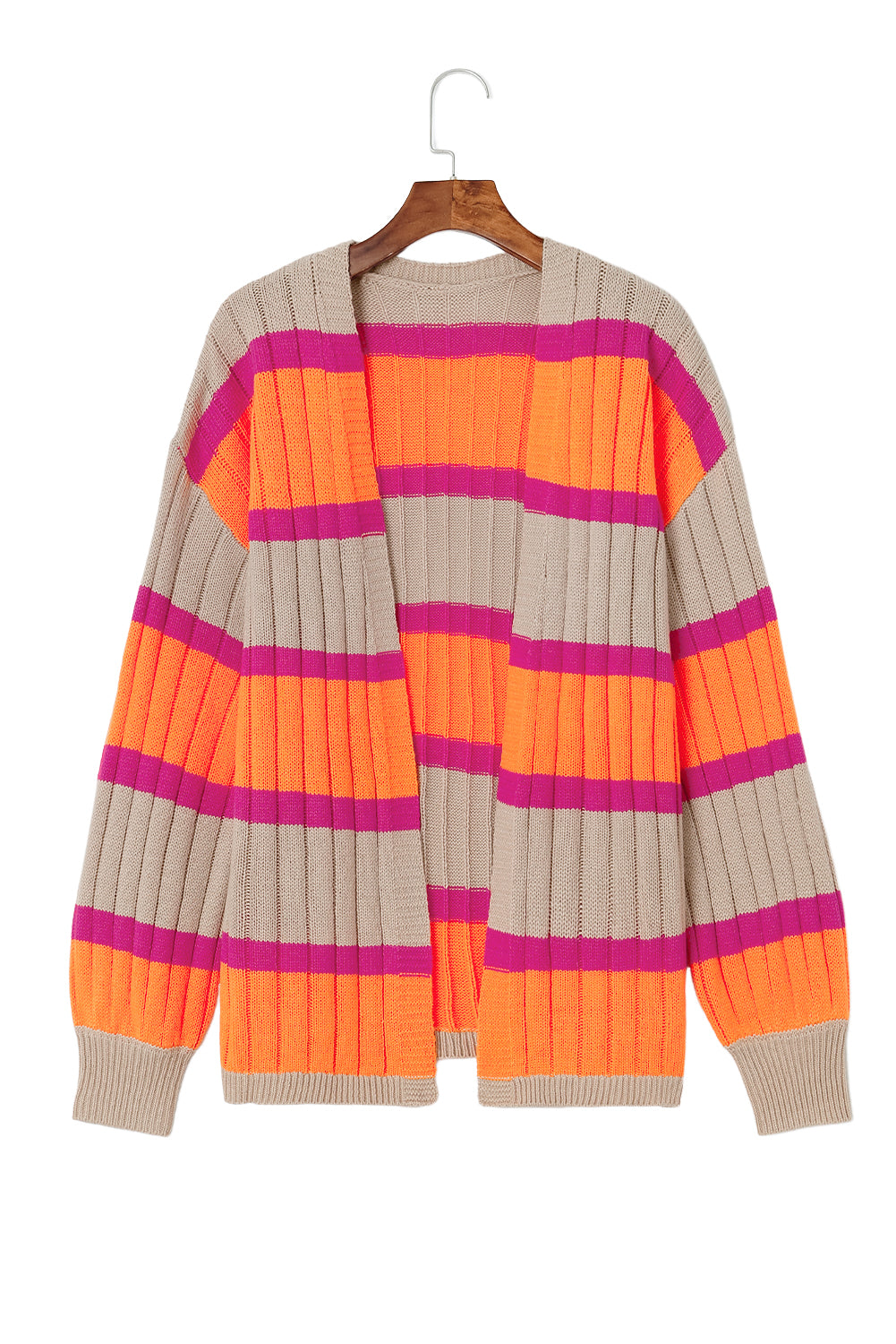 Orange Stripe Print Ribbed Knit Sweater Cardigan - MAD RUFFI