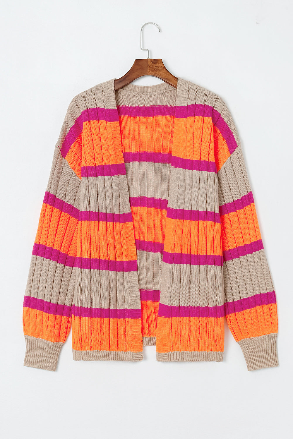 Orange Stripe Print Ribbed Knit Sweater Cardigan - MAD RUFFI