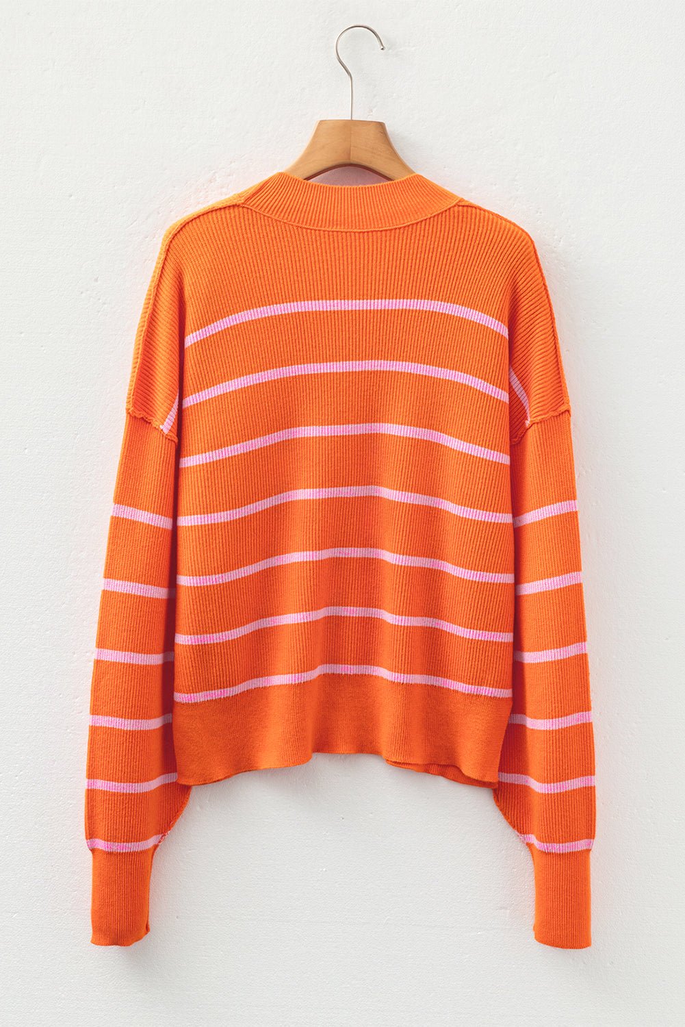 Orange Stripe Ribbed High Neck Drop Shoulder Boxy Fit Sweater - MAD RUFFI