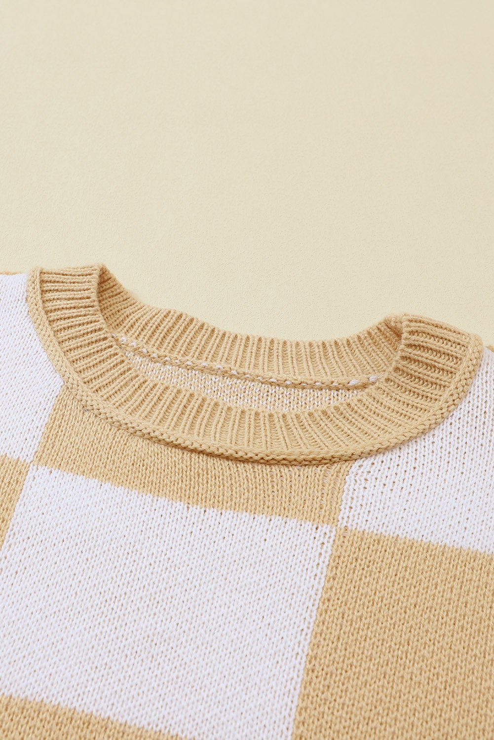 Orange & White Plaid Exposed Seam Bishop Sleeve Sweater - MAD RUFFI