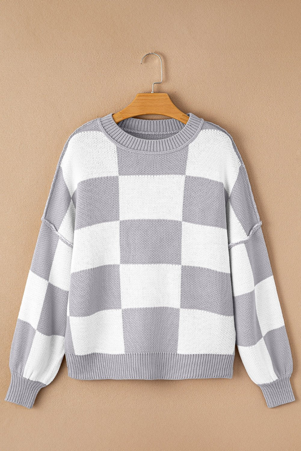Orange & White Plaid Exposed Seam Bishop Sleeve Sweater - MAD RUFFI