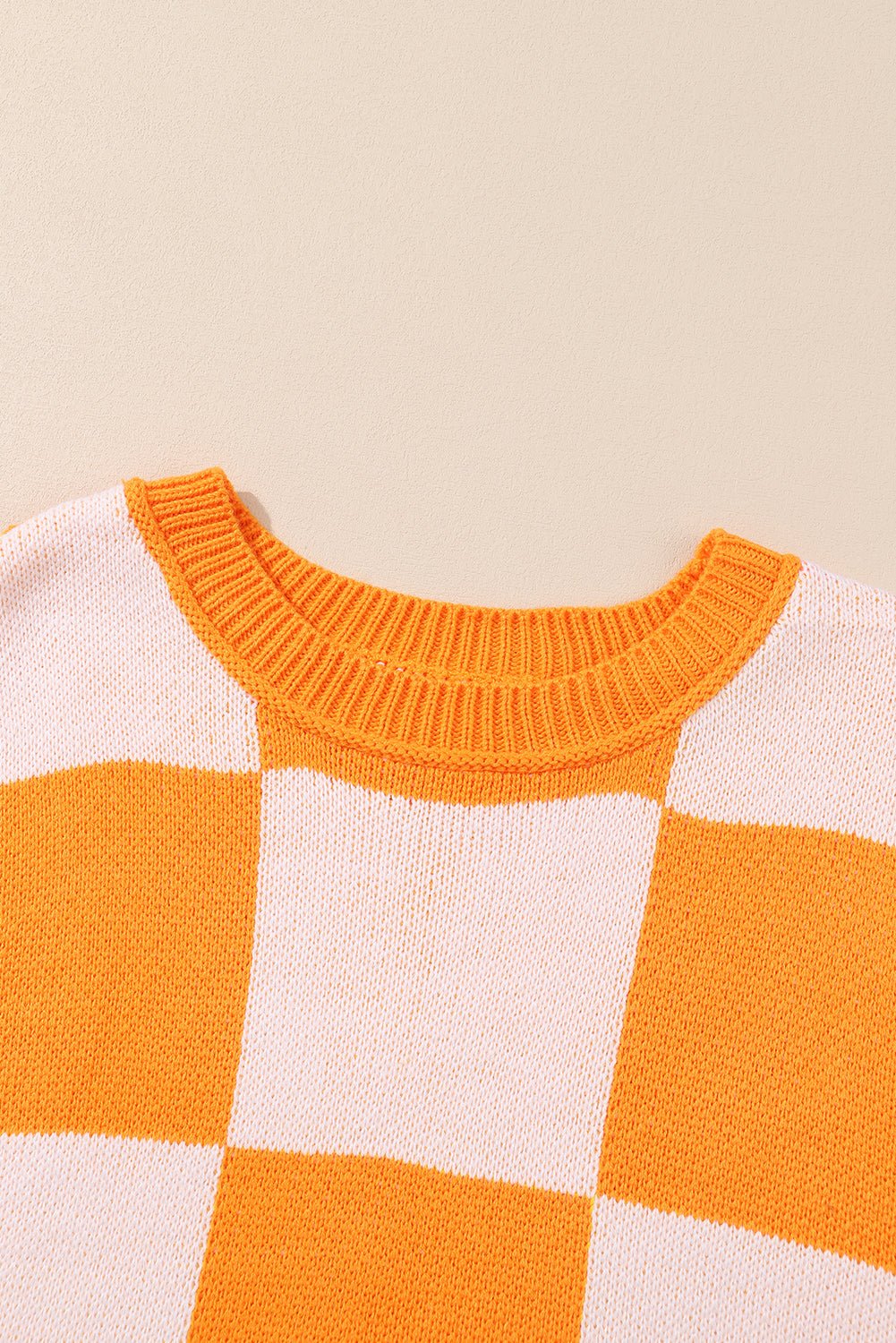 Orange & White Plaid Exposed Seam Bishop Sleeve Sweater - MAD RUFFI