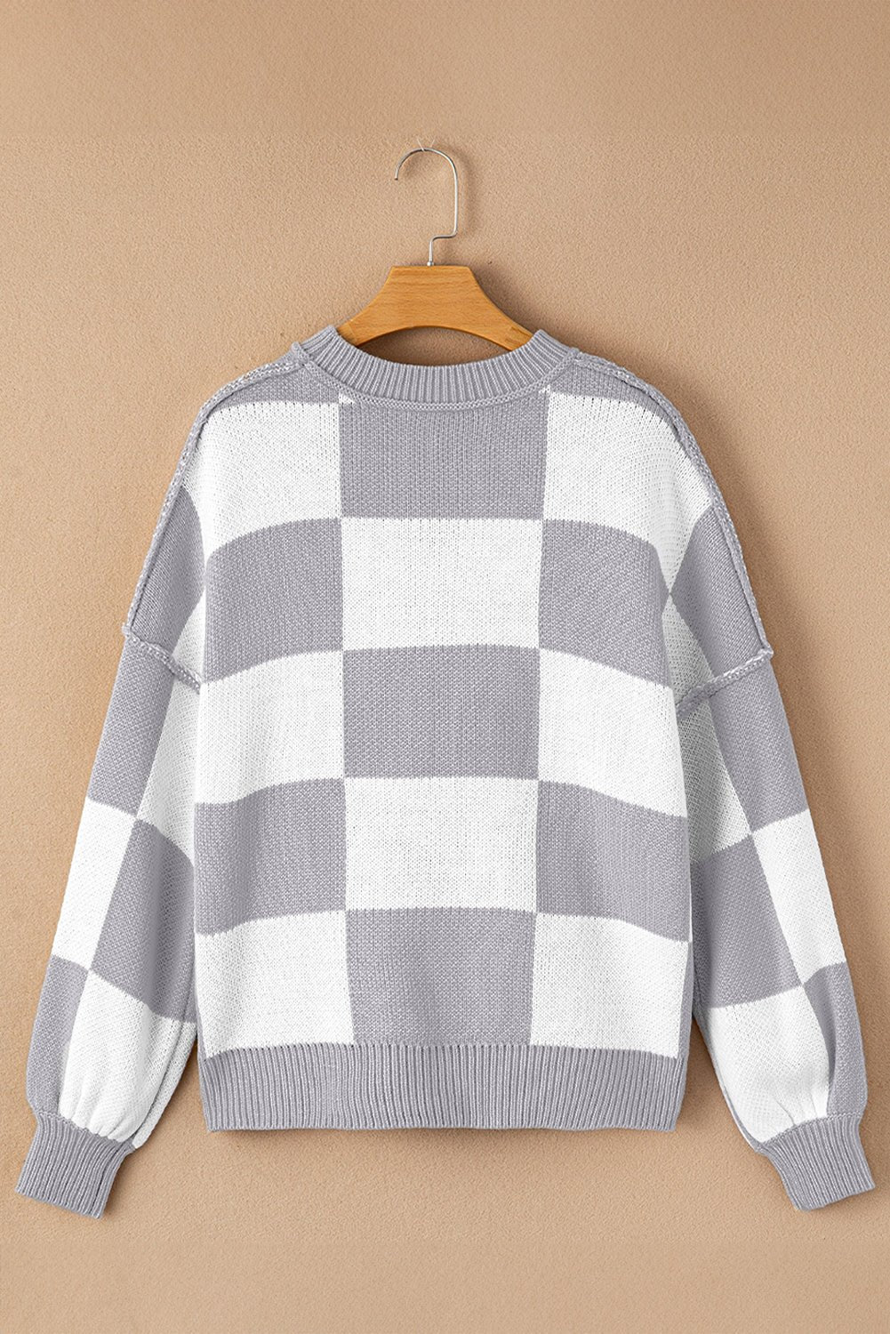 Orange & White Plaid Exposed Seam Bishop Sleeve Sweater - MAD RUFFI