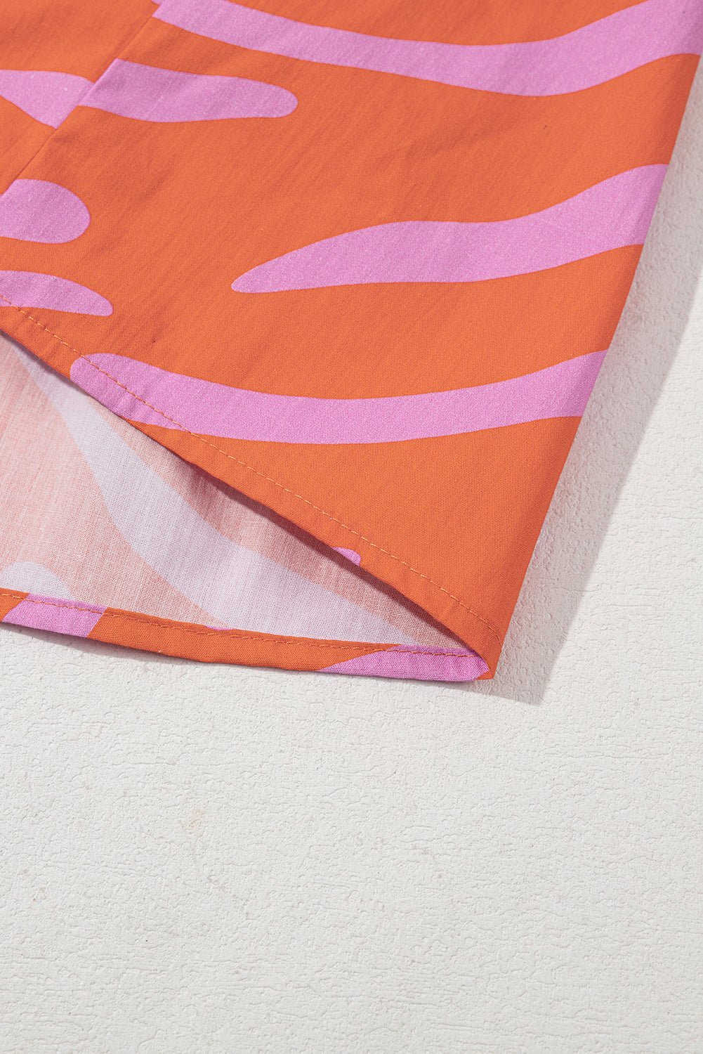 Orange Zebra Stripe Print Ruched Cuff Half Sleeve V Neck Blouse - MAD RUFFI