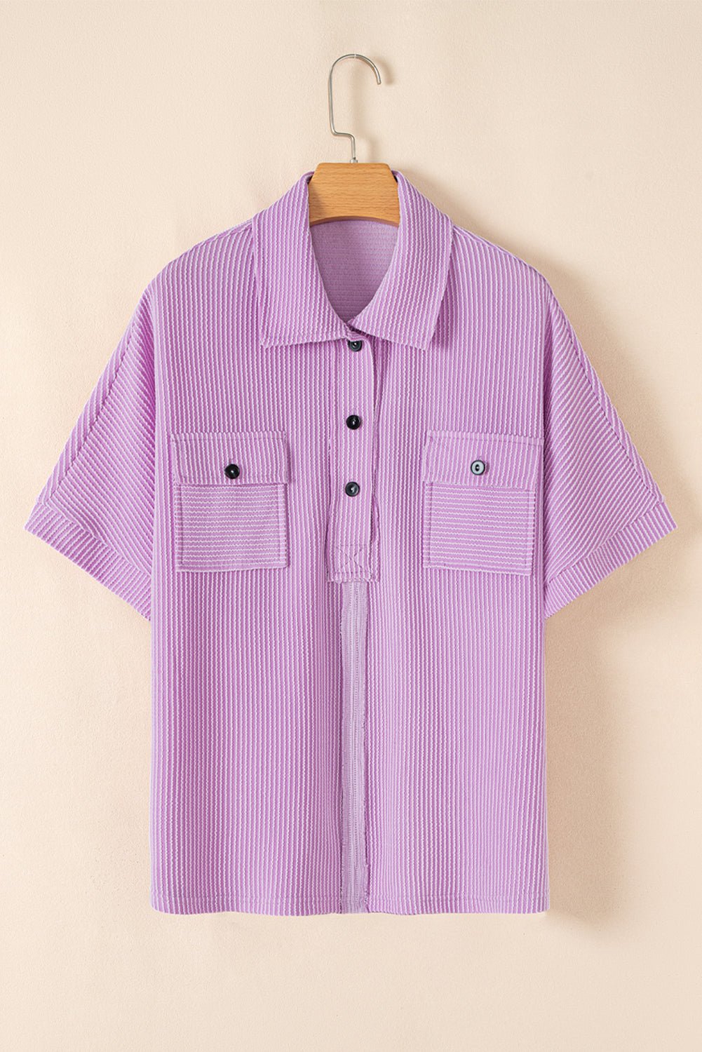 Orchid Bouquet Corded Flap Pocket Collared Buttoned Blouse - MAD RUFFI