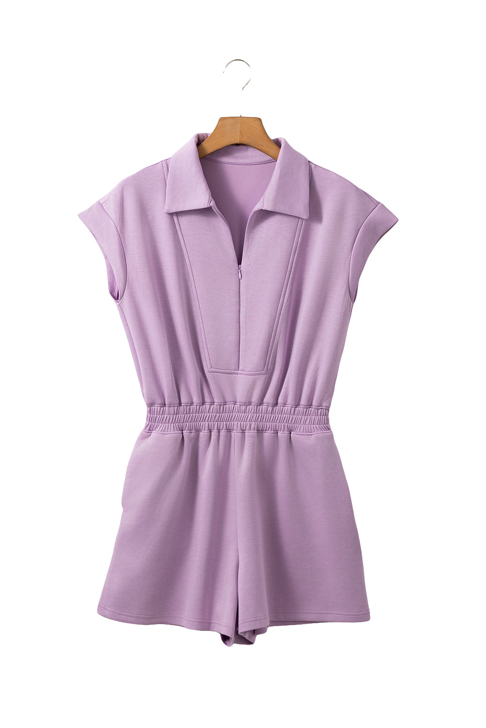 Orchid Bouquet Solid Color Cap Sleeve Zipper Romper - MAD RUFFI