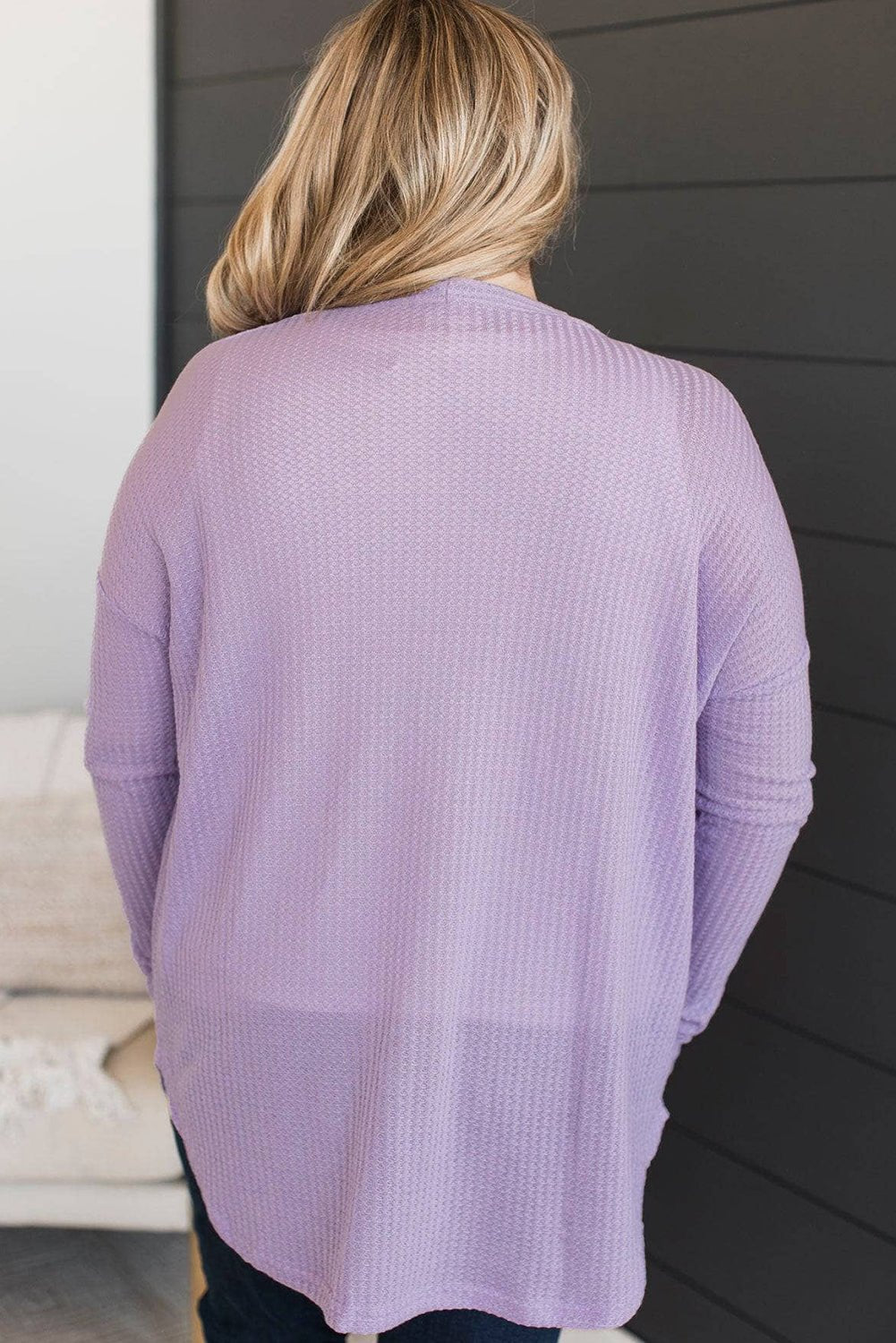 Orchid Petal Plus Size Waffle Knit Button Front Cardigan - MAD RUFFI