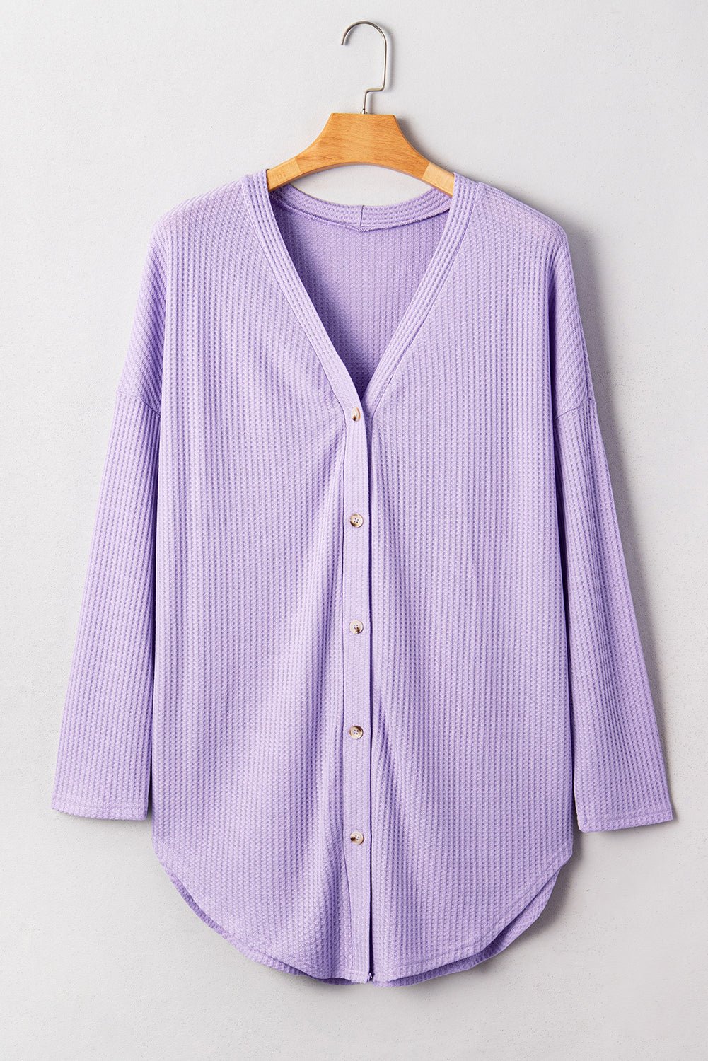Orchid Petal Plus Size Waffle Knit Button Front Cardigan - MAD RUFFI