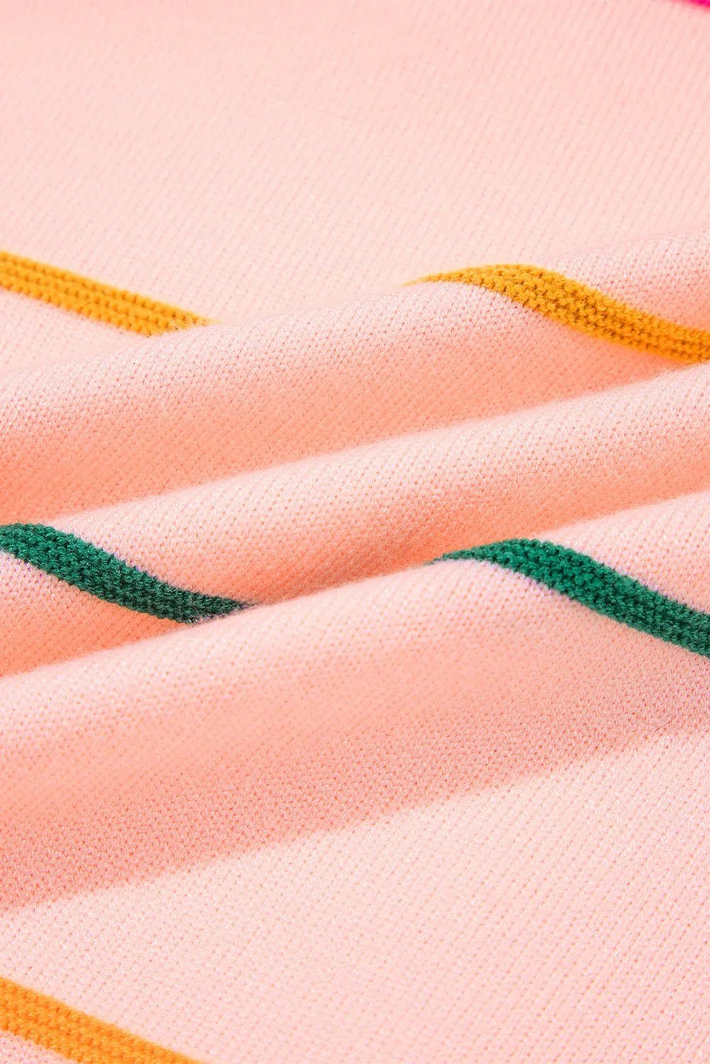 Orchid Petal Striped Half Sleeve Drop Shoulder Sweater - MAD RUFFI