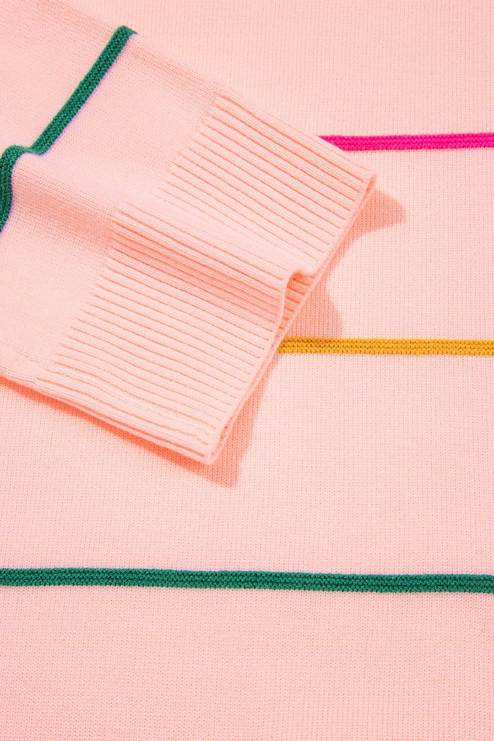 Orchid Petal Striped Half Sleeve Drop Shoulder Sweater - MAD RUFFI