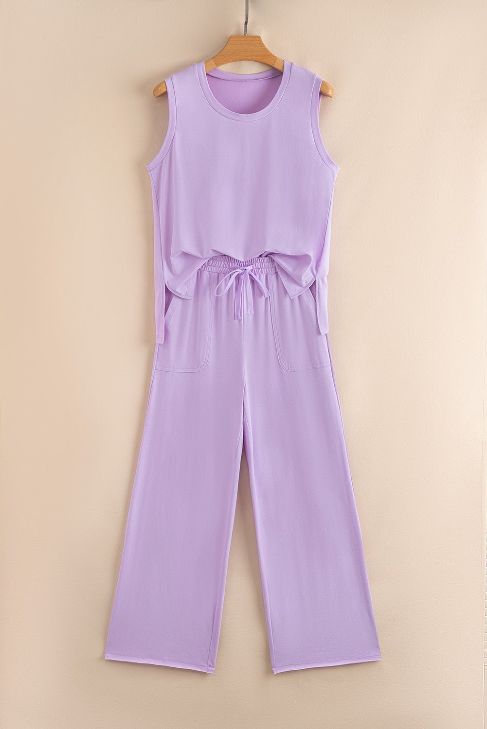 Orchid Petal Tank and Straight Loose Drawstring Pants Set - MAD RUFFI