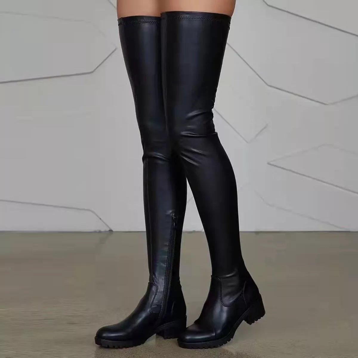 Over - the - Knee Block Heels Boots - MAD RUFFI