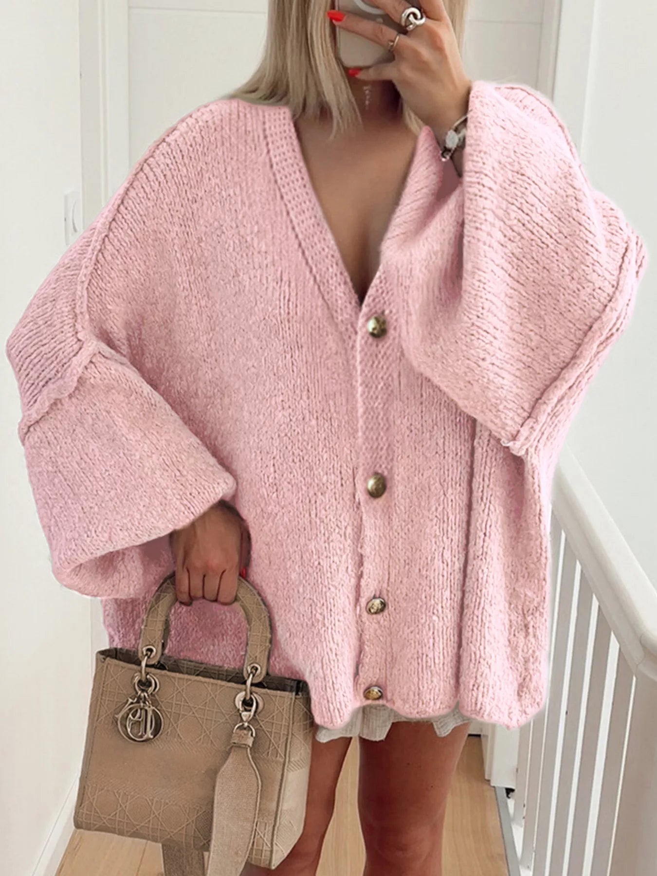 Oversized Knit Button Up Cardigan - MAD RUFFI