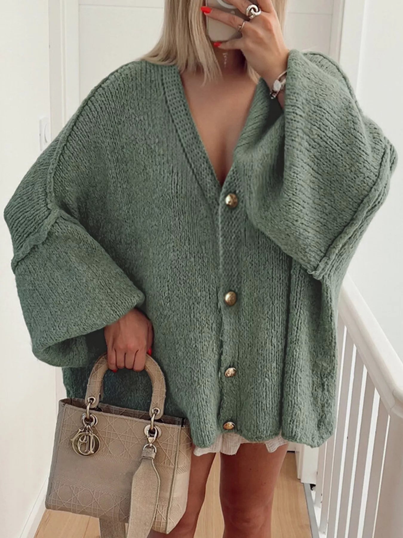 Oversized Knit Button Up Cardigan - MAD RUFFI