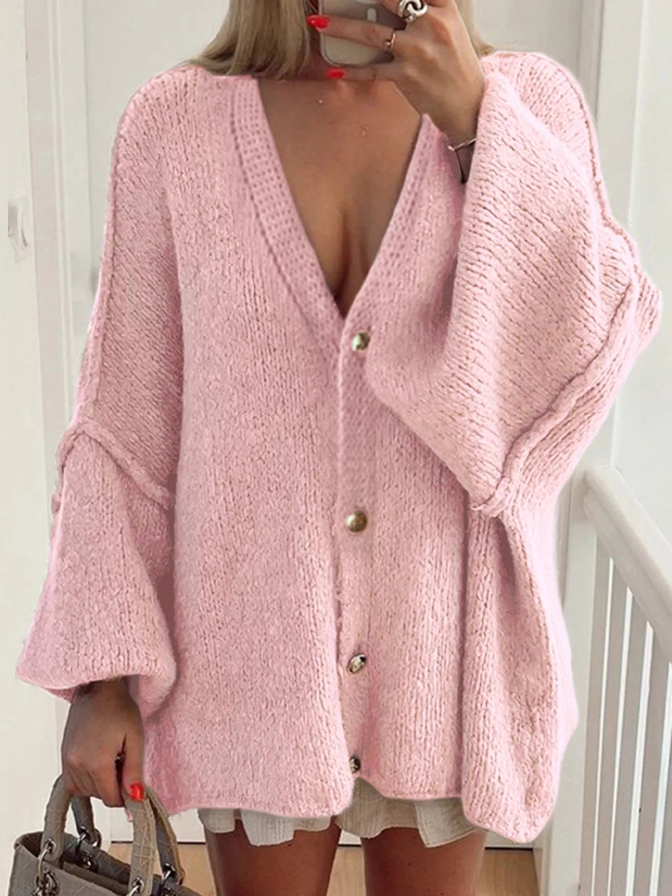 Oversized Knit Button Up Cardigan - MAD RUFFI