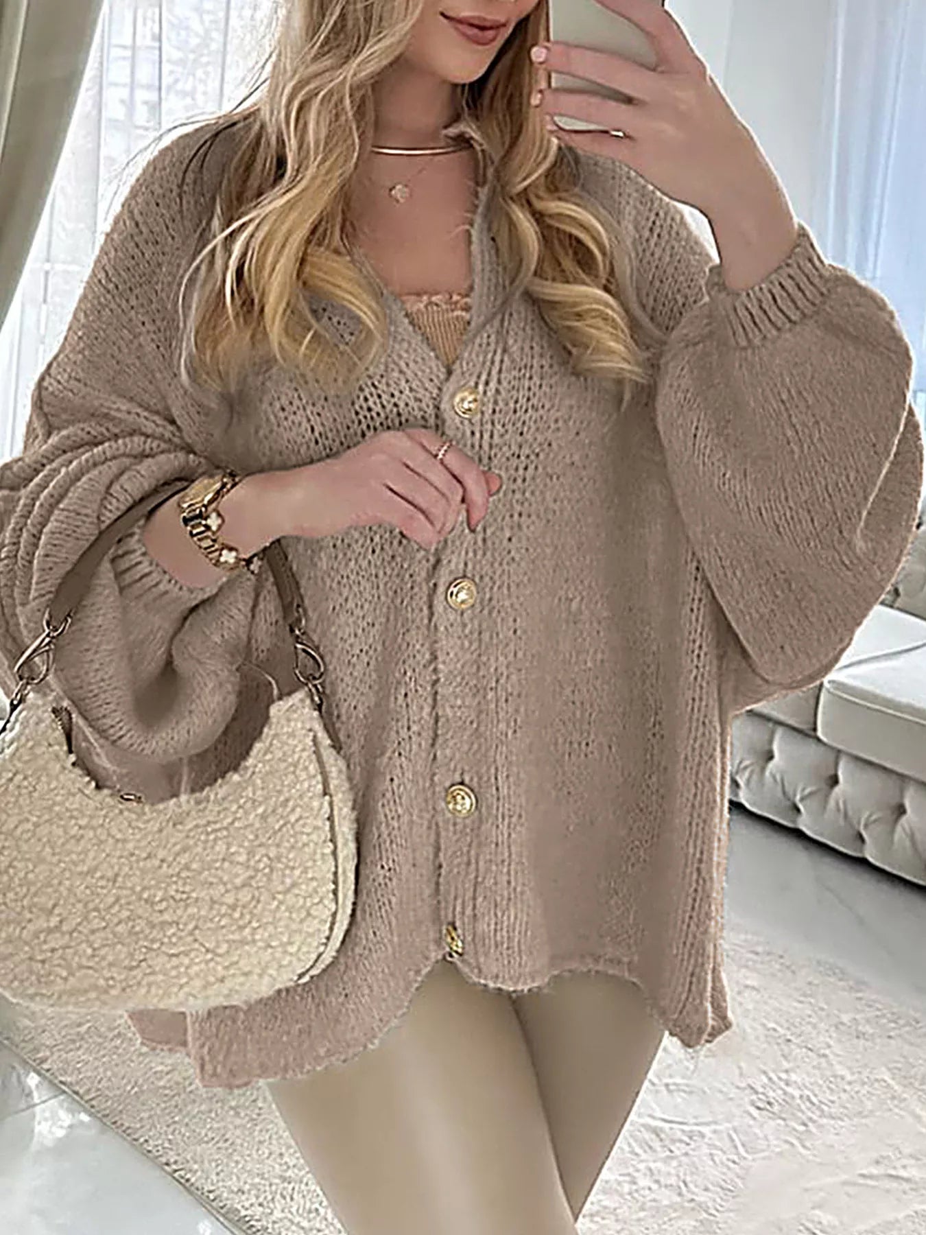 Oversized Knit Button Up Cardigan - MAD RUFFI