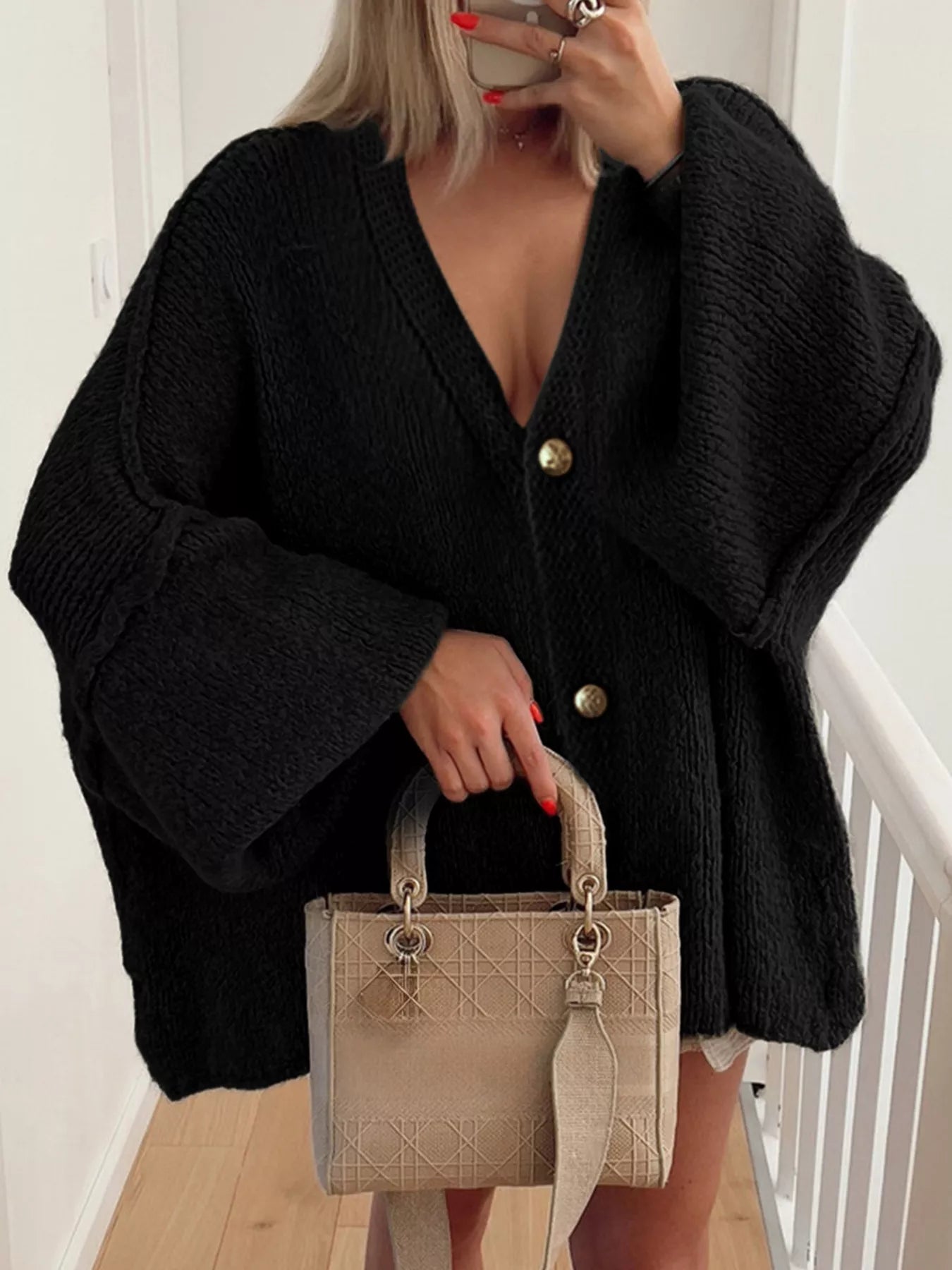 Oversized Knit Button Up Cardigan - MAD RUFFI