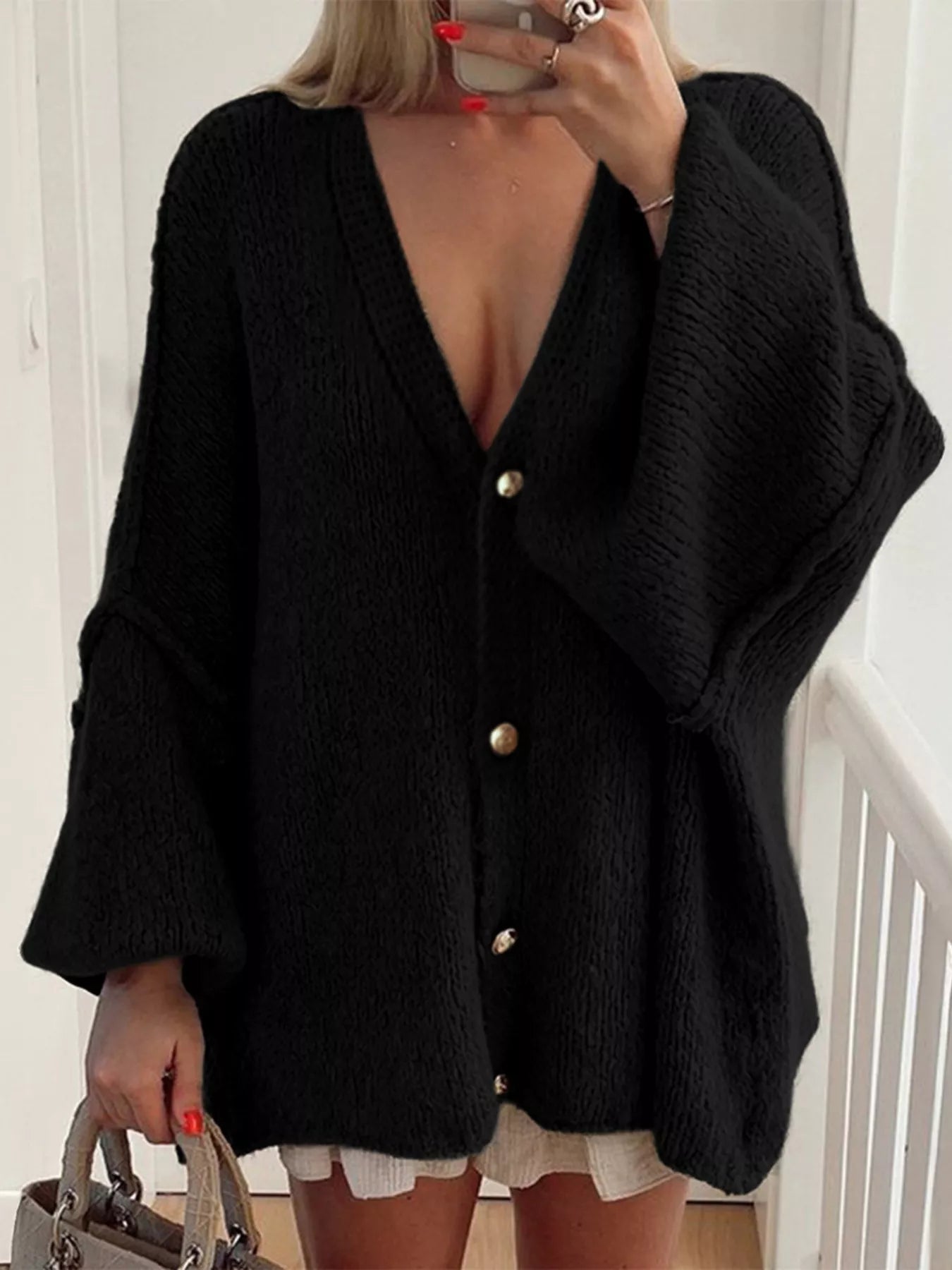 Oversized Knit Button Up Cardigan - MAD RUFFI