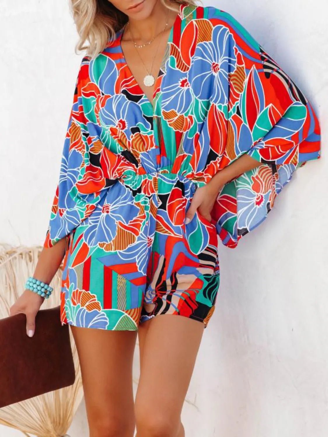 Oversized Tied Back Printed Romper - MAD RUFFI